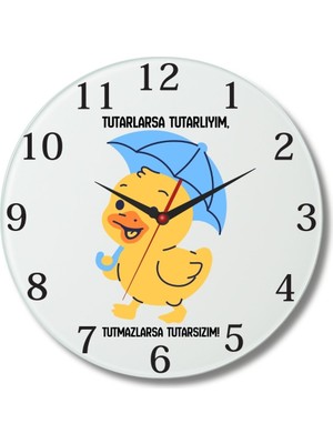 Hediye Vakti Esprili Tasarımlı Cam Duvar Saati 20X20 cm – Tutarlarsa Tutarıyım Yazılı Dekoratif Saat