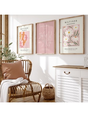 Pam Studio Matisse Picasso Poster Seti 3’lü | Pembe Modern Soyut Çiçek ve Dans Temalı Tablo Duvar Dekoru