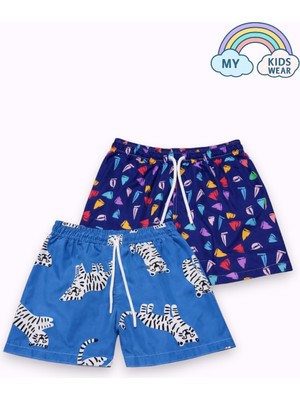 My Kids Wear Erkek Çocuk Degrade Desenli Deniz Şortu 2’li Set 3-16 Yaş 12423