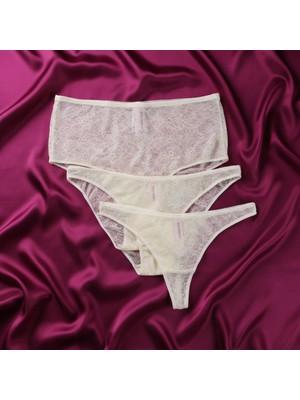 Bonbon Kadın 3 Lü Dantelli Yüksek Bel Külot Slip ve String  Set BB2149