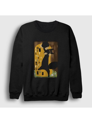 Presmono Unisex Siyah Cat Kiss Kedi Kedili Hediye Gustav Klimt Sweatshirt