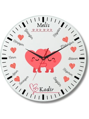 Hediye Vakti Kişiye Özel Sevgililere Özel Cam Duvar Saati 20X20 cm – Isimli Romantik Tasarım