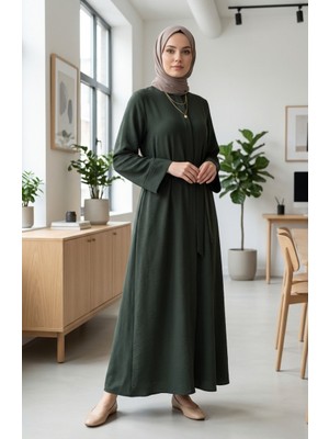 Aerobin Kumaş Kuşaklı Ferace 4043-05 Haki