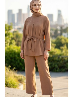 Aerobin Kumaş Tunik Pantolon Ikili Takım 4141-08 Camel