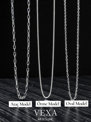 Vexa Aksesuar 3’lü Zincir Kolye Seti – Ataç, Örme ve Oval Model – Özel Kutulu Hediyelik Set