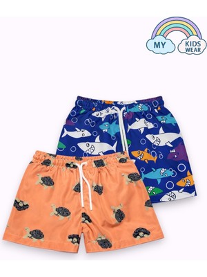 My Kids Wear Erkek Çocuk Degrade Desenli Deniz Şortu 2’li Set 3-16 Yaş 12421