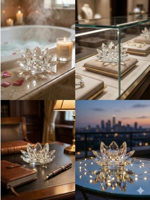 Onlie Craft Kristal Lotus Çiçeği, Cam , - Ev, Ofis, Masa Dekorasyonu