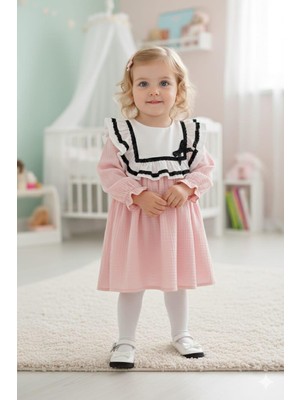 Kidello Gül Kurusu Müslin Kumaş Pamuk Uzun Kollu Yakalı Kız Bebek Elbisesi | Günlük & Özel Gün