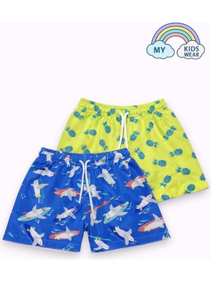 My Kids Wear Erkek Çocuk Degrade Desenli Deniz Şortu 2’li Set 3-16 Yaş 12418