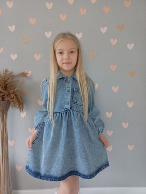 Papiy Kids Cep Detaylı Taş Baskılı Kot Elbise