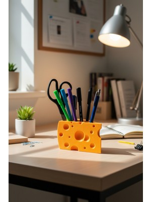 Alvina Atölye Yaratıcı Peynir Figürlü Çok Amaçlı Kalemlik - Ofis ve Ev Hediyesi - Bioplastik