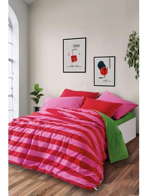 Hype Store Cozy Home Popping Colors Çift Kişilik Lastikli Çarşaflı Nevresim Takımı Cherie Yeşil