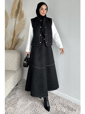 Julude Bisiklet Yaka Body Süet Yelek Etek Tesettür Üçlü Takım P-00020275