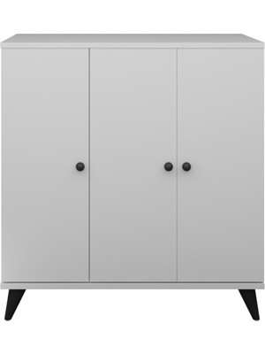 Dienni Simple Çok Amaçlı Dolap 4 Raflı 3 Kapaklı 90X44X96 Beyaz