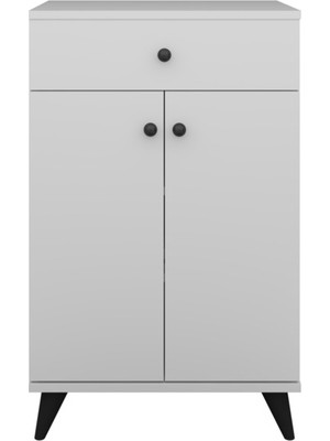 Dienni Simple Çok Amaçlı Dolap 2 Raflı Tek Çekmeceli 2 Kapaklı 60X44X96 Beyaz