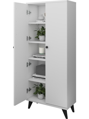 Dienni Simple Çok Amaçlı Dolap 4 Raflı 2 Kapaklı 60X30X144 Beyaz