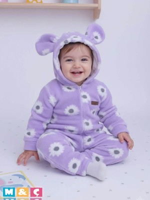 Kız Bebek Kışlık Wellsoft Peluş Kapüşonlu Kalın Tulum Baby Jumpsuit
