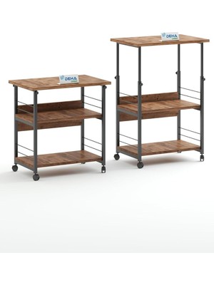 Hype Store Çok Amaçlı Yükseklik Ayarlı Frenli Tekerlekli 3 Katlı Mutfak Fırınlık Kahve Masası Yazıcı Sehpası Se
