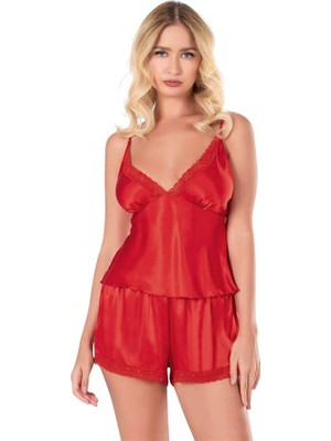 Red Womans Kırmızı Saten Babydoll Şort Takımı