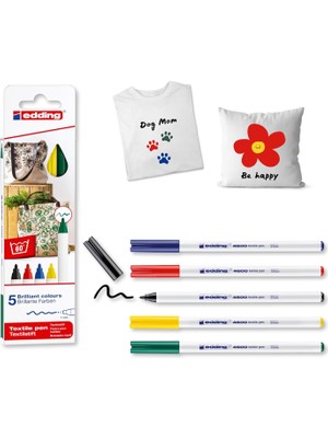 Hype Store 4600 Tekstil Kalemi - Siyah, Kırmızı, Mavi, Yeşil, Sarı - 5'li Set - Yuvarlak Uç 1 mm - Tekstil Üzer