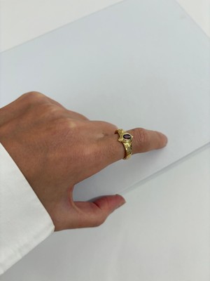 Marsel Bordo Taşlı Damla 14K Gold Ayarlanabilir Yüzük