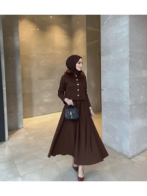 Molly Nelly Kadın Yaka Kürk Detaylı Skuba Etekli Takım