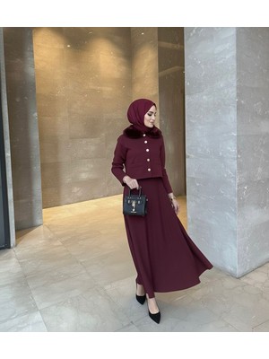 Molly Nelly Kadın Yaka Kürk Detaylı Skuba Etekli Takım