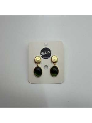 Mare Accessories Yeşil Taş Detaylı Gold Oval Küpe
