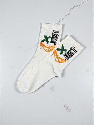 G Socks Beyaz Just X Emoji Desenli Spor Çorap