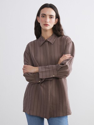 Lc Waikiki Yeni Sezon Çizgili Modal Karışımlı Kadın Gömlek Tunik