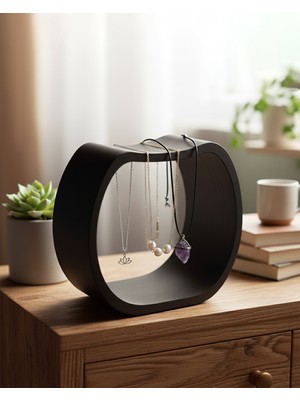 Alvina Atölye Dekoratif Oval Takı Standı - Modern Kolye Askılığı - Siyah Renk - Bioplastik