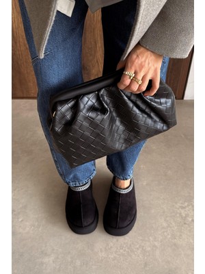 Nope21 Örme Desen Siyah Clutch