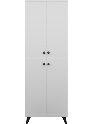 Dienni Simple Çok Amaçlı Dolap 5 Raflı 4 Kapaklı 60X30X176 Beyaz
