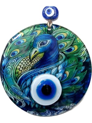 Hype Store Tavus Kuşu Desenli Füzyon Cam Nazar Boncuklu El Yapımı 12 Santimetre Çapında Duvar Dekoru