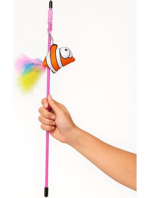 Hype Store Balıklı Tüylü Kedi Oyun Oltası Ipli Etkileşimli Oyuncak Kedi Balık Figürlü Tüy Çubuğu Dayanıklı Esne