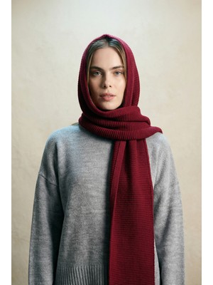 Kadın Kapüşonlu Kalın Triko Atkı – Bordo