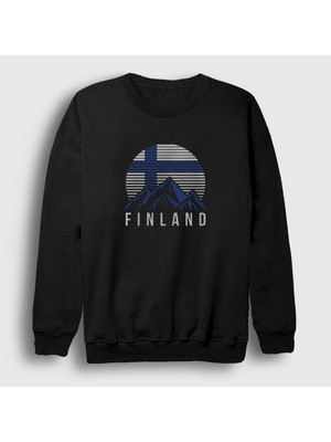 Presmono Unisex Siyah Mountain Finland Finlandiya Sweatshirt