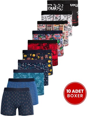 Tudors Erkek 10'lu Likralı Pamuklu Esnek Kumaş Premium Seri Boxer