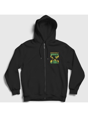 Presmono Unisex Siyah Runner Koşucu Hediye Usain Bolt Fermuarlı Kapüşonlu Sweatshirt