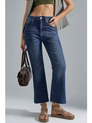 Hiccup Kadın Squalo Yüksek Bel Paçaları Genişleyen Kot Pantolon Orta Mavi Denim