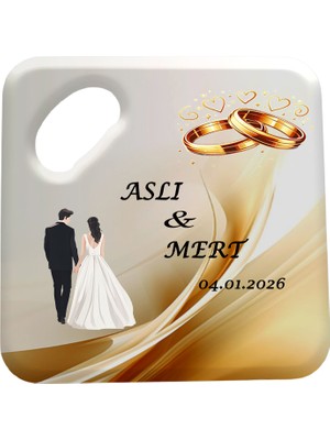 Bfm Dijital Baskı Merkezi Nikah Nişan Kına ve Özel Günler Için Kişiye Özel Tasarlanabilen Kare Bardak Altlığı Magnet Açacak