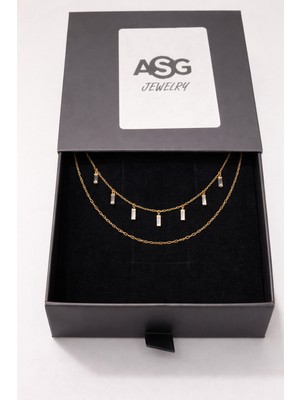 Asg Işıltı Iki Katlı Altın Kaplama Kolye