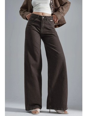 Hiccup Kadın Squalo 90'lar Yüksek Bel Geniş Paça Kot Pantolon Koyu Mocha Kahve