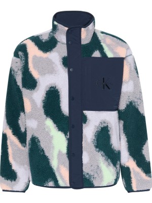Calvin Klein Erkek Mavi Calvin Klein Ls Jacquard 5 Sherpa Jacket Mavi Erkek Sweatshirt