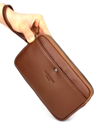 Derise Club Erkek Taba Renk Iki Bölmeli Lüks El ve Bileklik Kemerli Portföy El Çantası