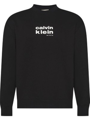 Calvin Klein Erkek Siyah Calvin Klein Ls 350FLEECE Retro Graphıc Crewn Erkek Siyah Sweatshirt