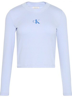 Calvin Klein Kadın Buz Mavisi Calvin Klein Ls Monologo Baby Tee Kadın Mavi Uzun Kollu T-Shirt