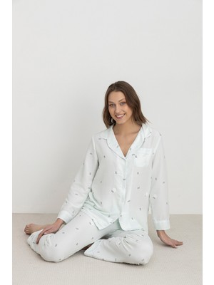Dofi Kadın Düğmeli Biyeli Pijama Takımı – Aerobin Kumaş, 3 Desen