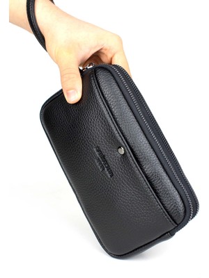 Derise Club Erkek Siyah Iki Bölmeli Lüks El ve Bileklik Kemerli Portföy El Çantası