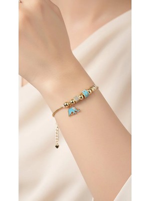 Arlen Fox Gold Beyaz Filli Beyaz Kalpli Taşlı Charm Altın Bileklik